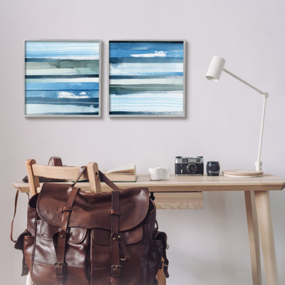 «Saturé bleu paysage abstrait paysage coups de pinceau» par 2 pièces, ensemble de peinture sur toile flottante