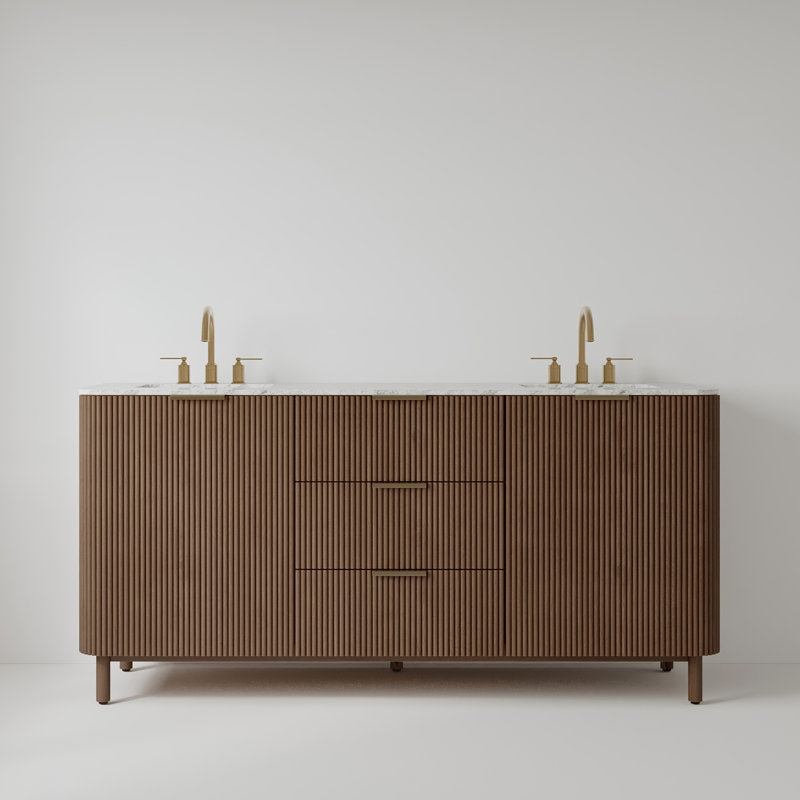 Kensington 72" Bathroom Vanity in Fluted Birch, Brown Reeded Birch