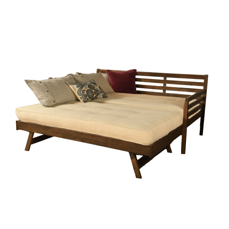 Lit de jour et lit escamotable avec matelas Alhamdi Boho, Noyer rustique, Bleu port maritime