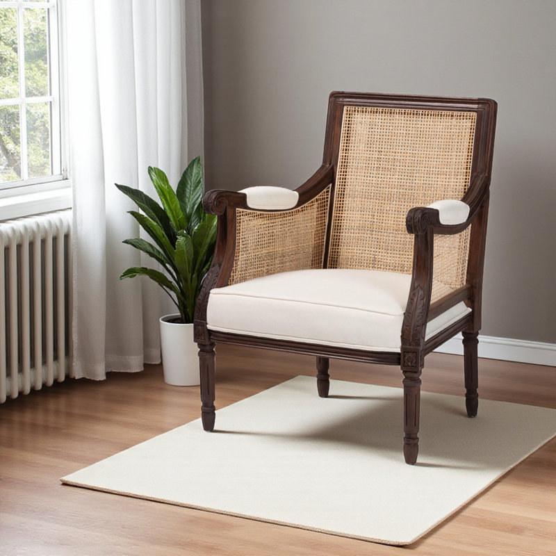 Walsh 26.4'' Rattan and Bayur Wood Wide Armchair,  Dark Brown