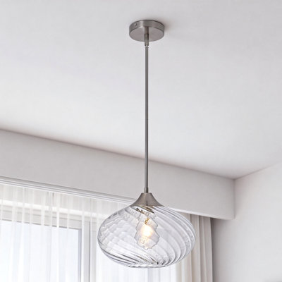 11''Glass Pendant Light Brushed Nickel Kitchen Island Lighting Fixtures,Modern Striped Glass Pendant Light, Hanging Ceiling Light with for Farmhouse Dining Room Bedroom Hallway(1 Pack)