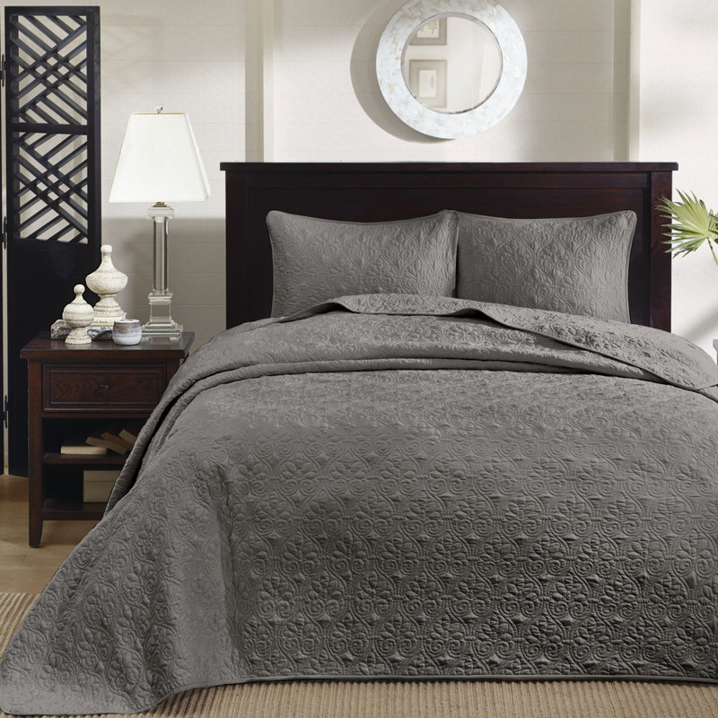 Couvre-lit et taies décoratives réversibles gris foncé - Motif élégant en coton prélavé pour une expérience de sommeil apaisante Surmatelas profond surdimensionné Lavable à la machine
