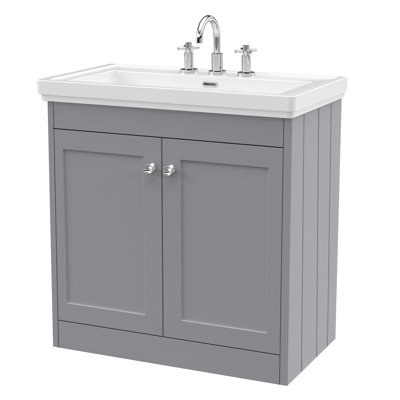 Old London Ashwick Pebble Grey 800mm Floorstanding 2-Door Unit With Basin 3 Tap Hole