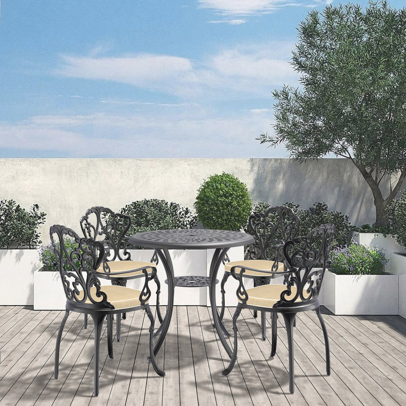 5-Piece Set Of Cast Aluminum Patio Furniture With Cushions, 4