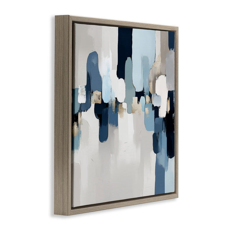 Cadre flottant abstrait bleu doux, par Annabelle Hall, Cadre flottant orme Montalcino, H 18 po x l 18 po