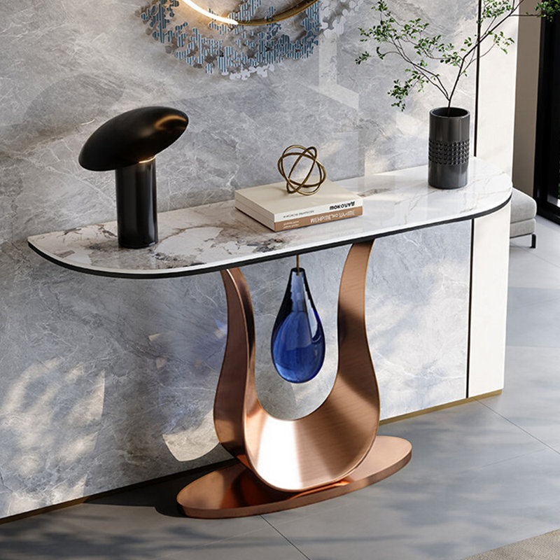 Console moderne moderne de luxe simple, Or rose, 33.5" H x 47.2" W x 13.8" D