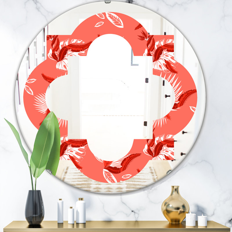 Miroir mural quadrilobe éclectique sans cadre, H 31,5 po x l po