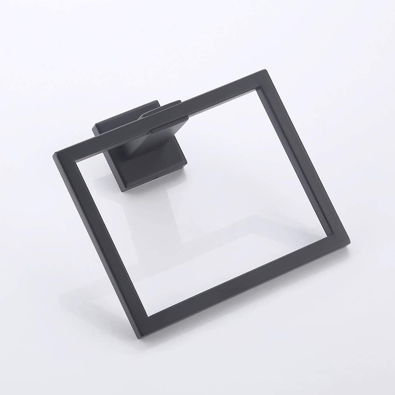 Modern Matte Black Stainless Steel Square Towel Ring, Wall Mounted Bathroom Towel Holder for Bathroom and Kitchen, Rust-Resistant Hardware