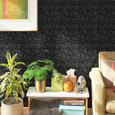 Paquet de 33 panneaux muraux 3D pour décoration murale intérieure, 12 x 12, noir