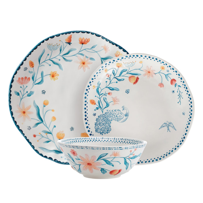 Gracie Floral Ceramic 12-Piece Dinnerware Set, Service for 4