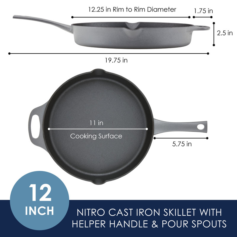 Rachael Ray NITRO Cast Iron Frying Pan / Skillet, 12 Inch, Gray