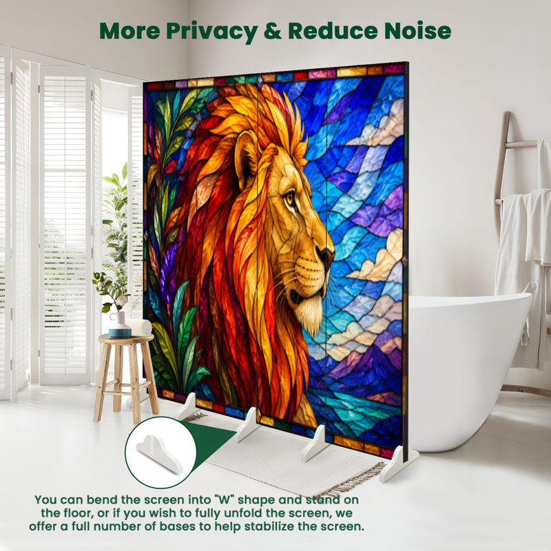 Cloison pliante 4 panneaux paravent Royal Lion Fiery Mane