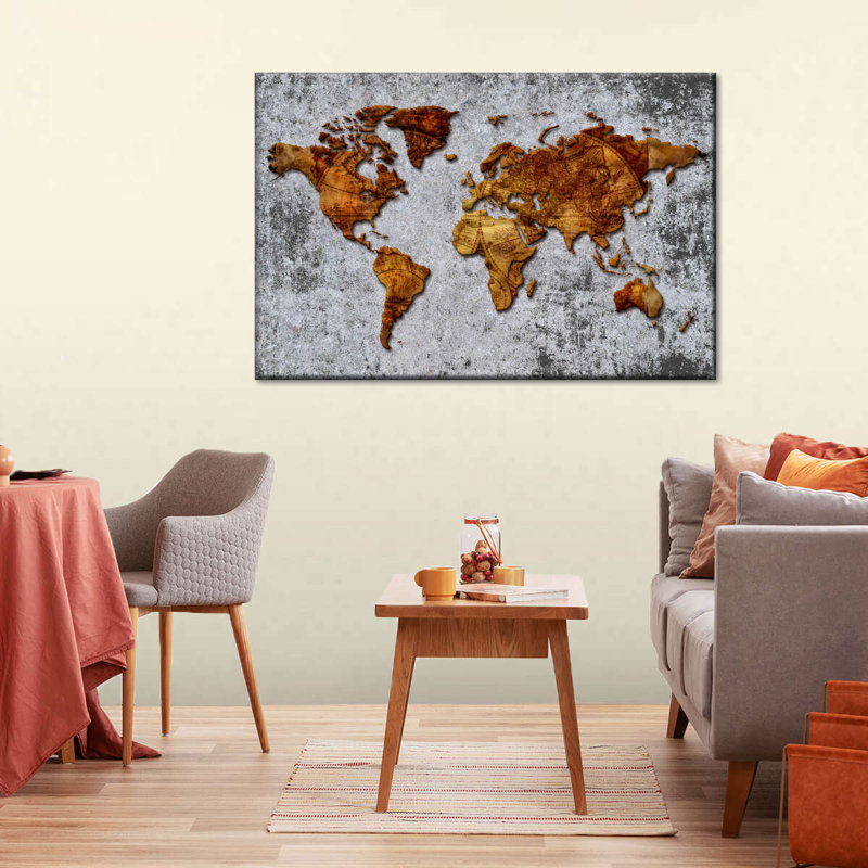 " Antique Bronze World Map " by Finnian P, 8" H x 12" W x 1" D