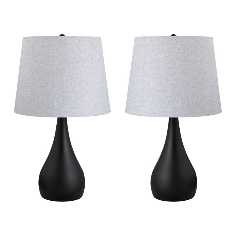 Ensemble de 2 lampes de table en métal avec abat-jour, Noir mat, Gris, Lin lin