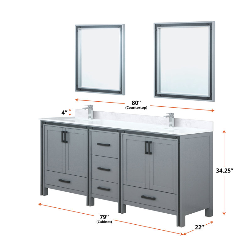 Ziva 80 in W x 22 in D Double Bath Vanity, Dark Grey