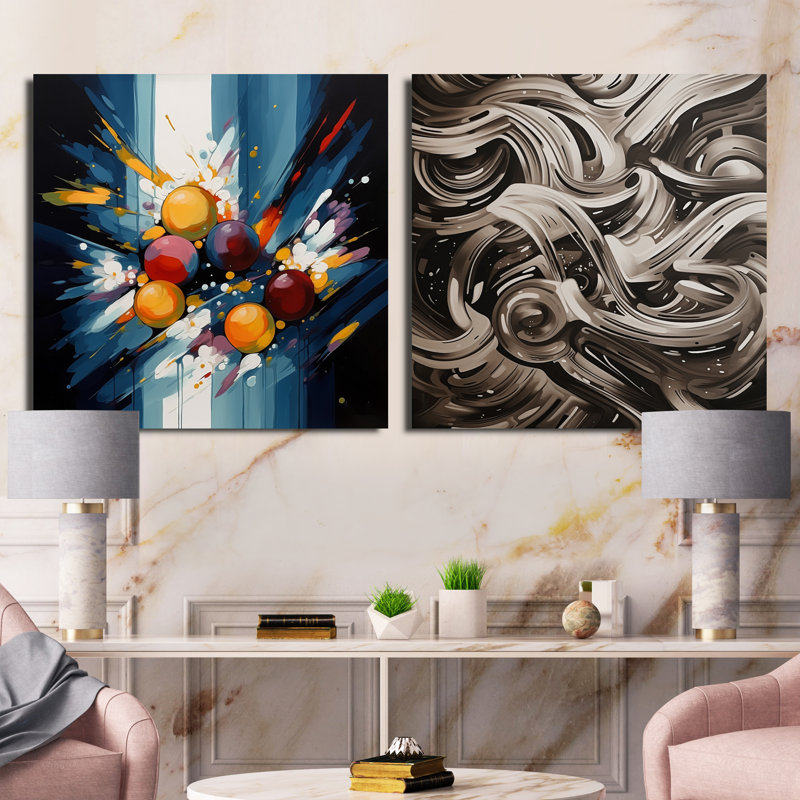«Geometric Illusions - Abstract Shapes Square Collage», ensemble de 2, H 36 po x l 73 po, Toile tendue