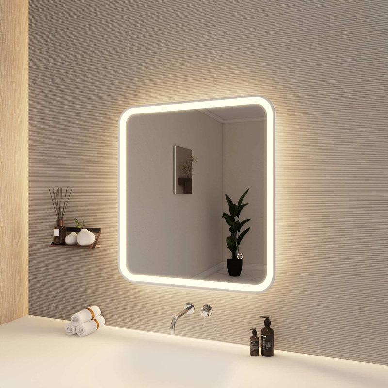 30 Inch Rectangle LED Front and Backlit Wall Mirror in Silver, Silver, 30" x 27"