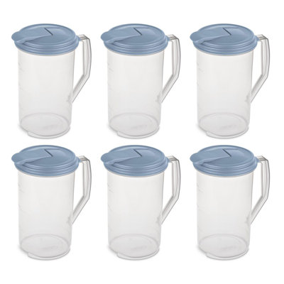 Pichet à charnière en plastique 2 pintes avec poignée Comfort Stilite, bleu, paquet de 6