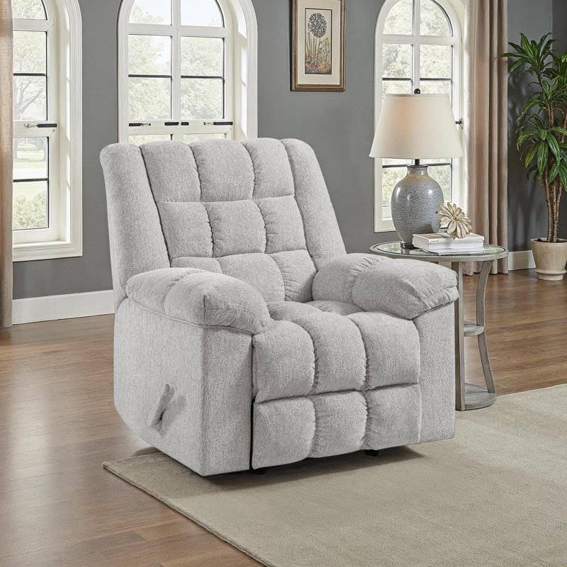 Gabriel 41" Traditional Chenille Fabric Rocker Reclining Chair with Gentle Rocking Motion & Pull-Handle Recline, Light Gray