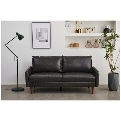 Grey PU Leather 3-Seater Sofa with Channel Stitching and Deep Seats