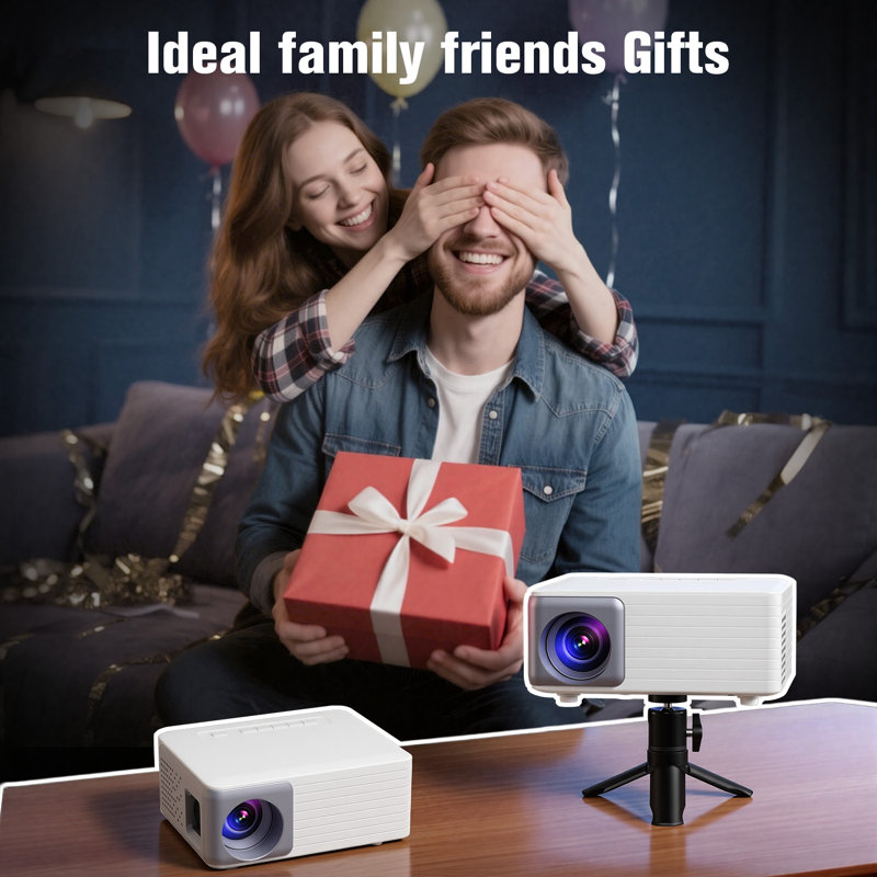 Mini projecteur pour iPhone 1080p, projecteur portatif idéal pour la chambre ou l'extérieur, avec trépied. Compatible avec les téléphones intelligents, les clés TV, HDMI et USB.
