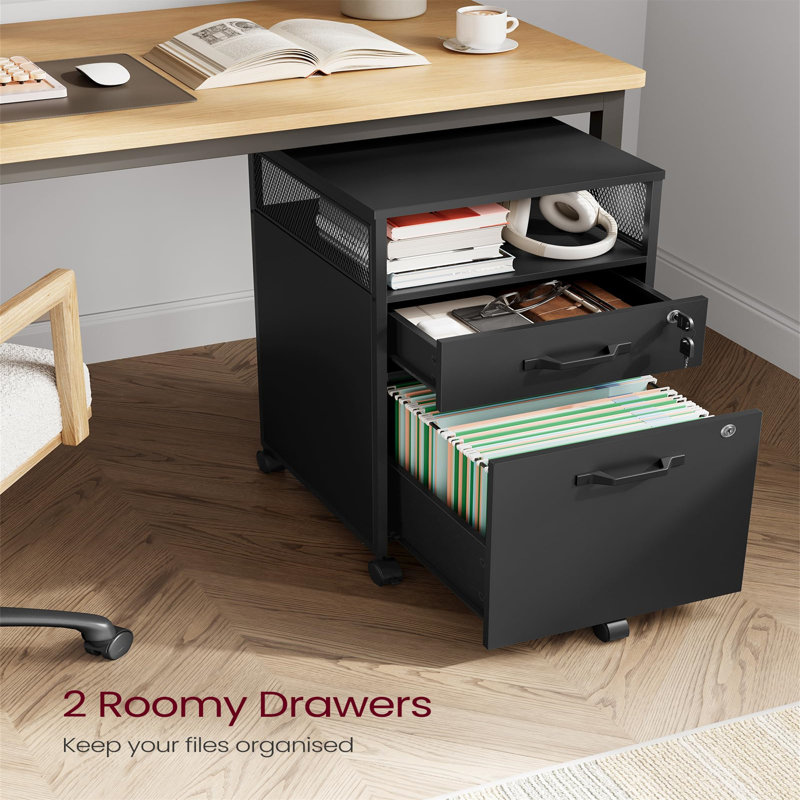 42cm Wide 2 -Drawer Mobile File Cabinet, Black