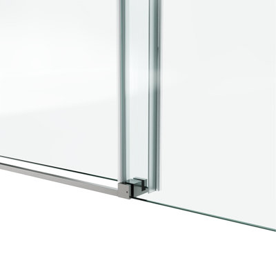 Porte de douche fixe et coulissante 60 po x 79 po, quincaillerie de tube carré, porte de douche en verre transparent, verre trempé de 3/8 po (10 mm), acier inoxydable, nickel brossé