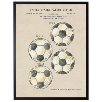 Soccer Ball Patent in Black Frame