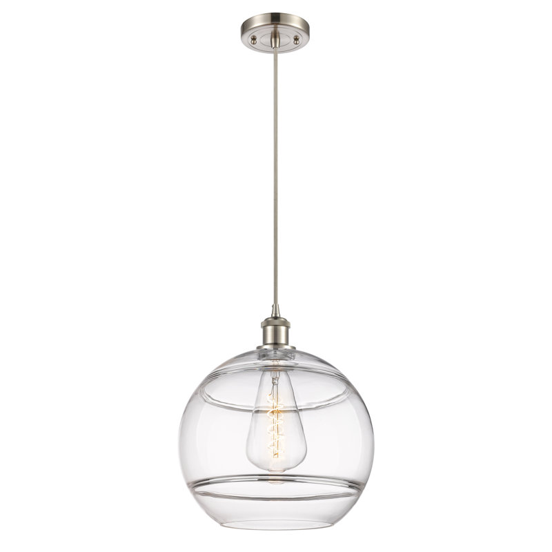 Luminaire suspendu à 1 lumière Ballston Bienes-516-G556, Transparent, H 13,38 po x l 12 po x P 12 po, Nickel satiné brossé