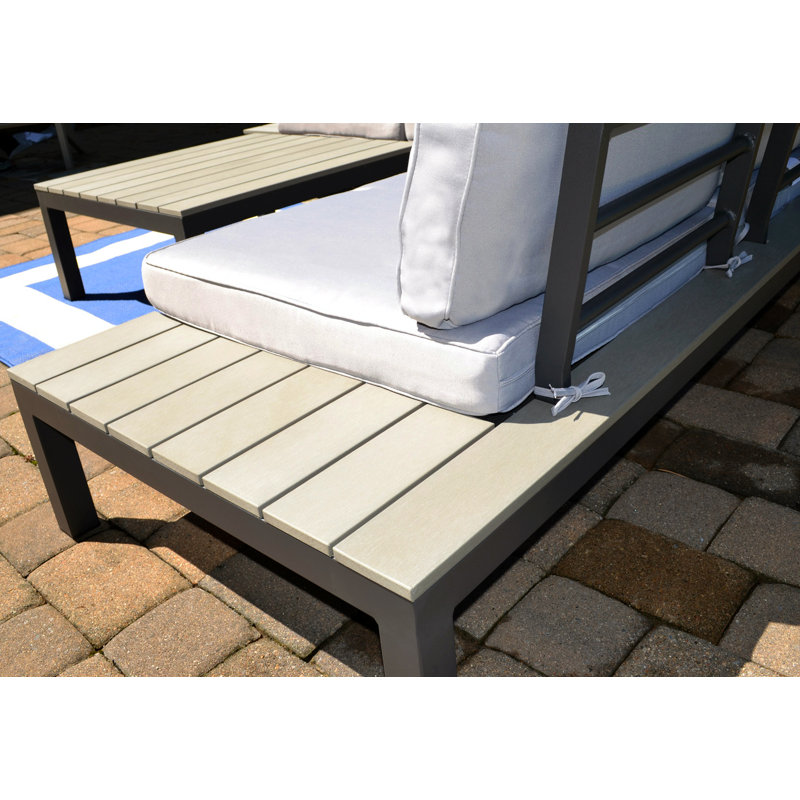 Light Gray Aluminum 5-Person Outdoor Sectional Set with Poly-Lumber Table