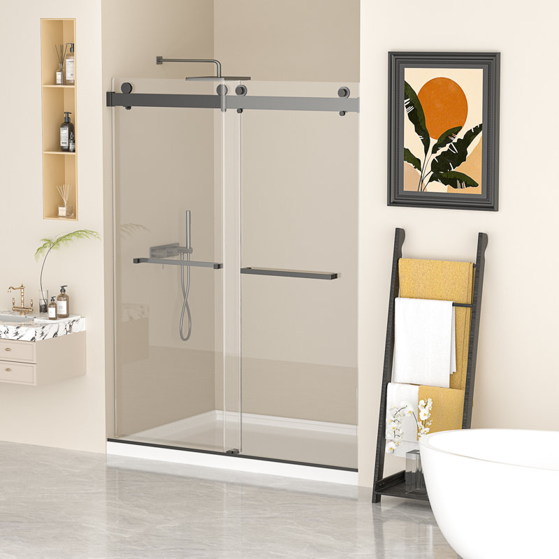 56"-60"W x 76"H Frameless Sliding Shower Door with 3/8" SGCC Tempered Glass,304 Stainless Steel Hardware, Matte Black