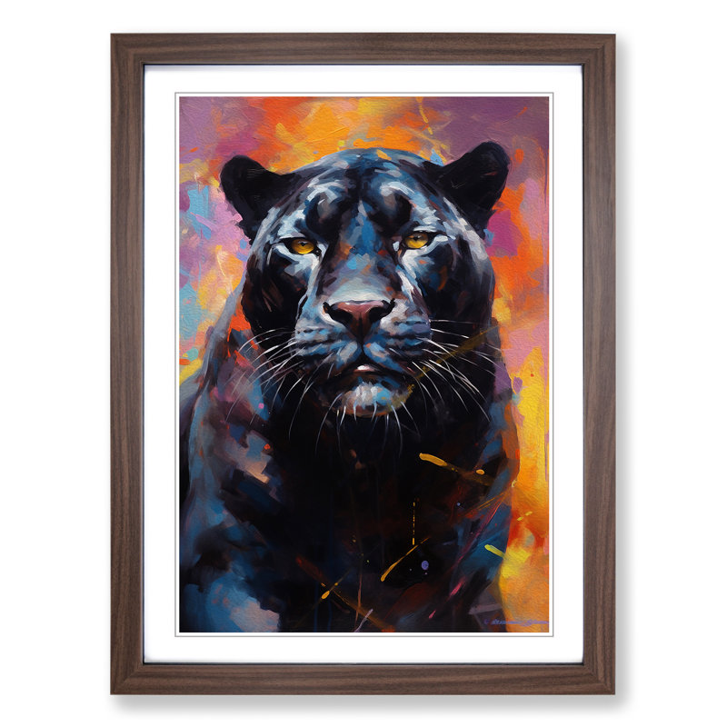 Panther Gestural Art - Framed Print, 64cm H x 46cm W x 2cm D, Walnut Framed