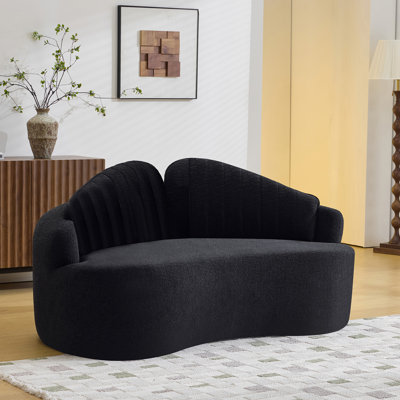 Canapé courbé à deux places entièrement comprimé, assise longue durée sans effondrement, dossier amovible, tissu chenille noir, style simple et rétro, convient aux petits espaces et aux appartements