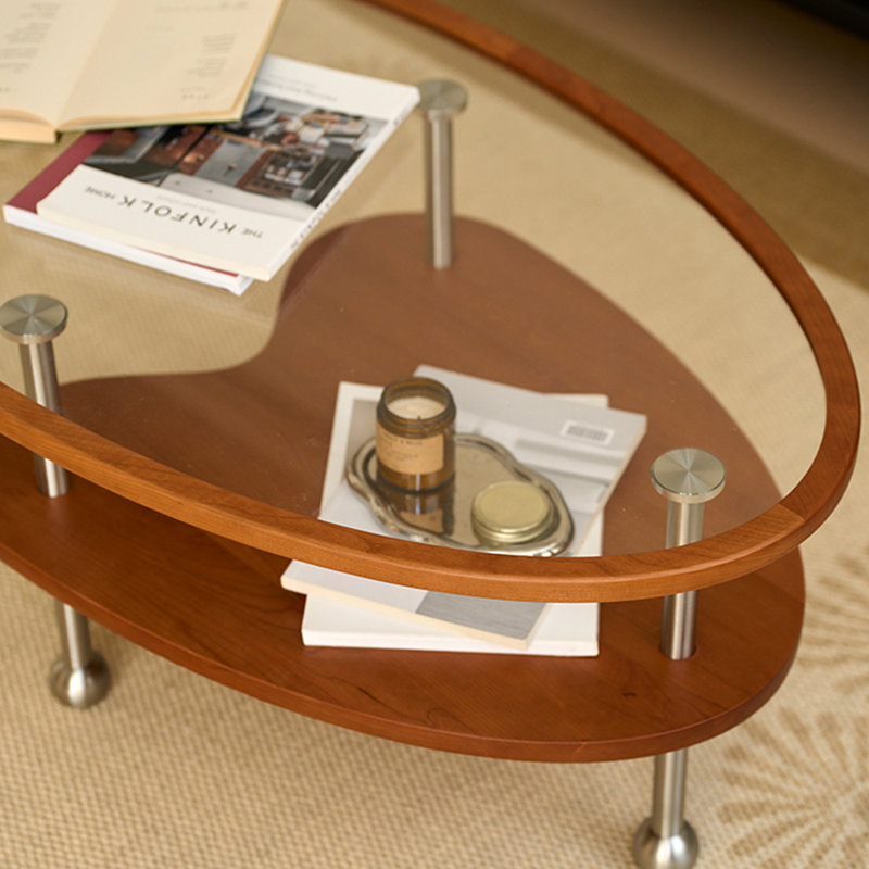 Table de bout en verre cerisier rétro