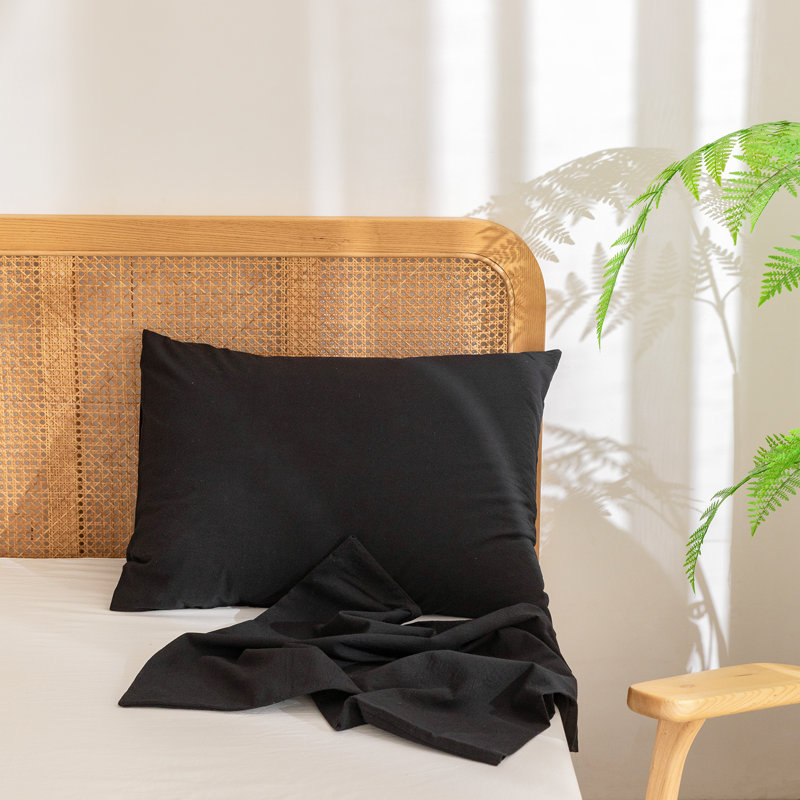 BESTOUCH 100% Washed Cotton Pillowcase Linen Feel Soft Breathable, King (20" x 36"), Deep Black