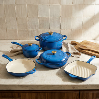 Ensemble de 5 casseroles et poêles de la collection Alpha Enamel, bleu Tahoe