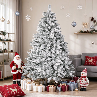 Arbre de Noël artificiel enneigé 6 pi / 7 pi avec base en métal