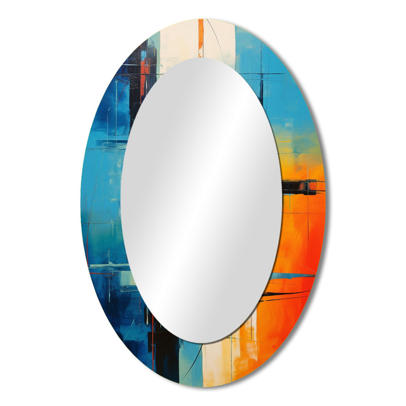 Miroir mural bleu Mid-Century abstrait Reflections I - bleu Mid-Century, 36 po x 24 po