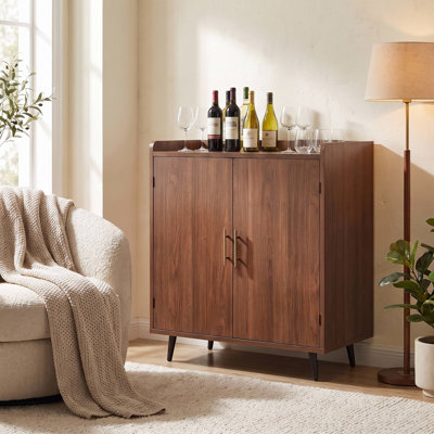 31.5" W Mid-Century Modern Home Bar Cabinet with Wine Rack
