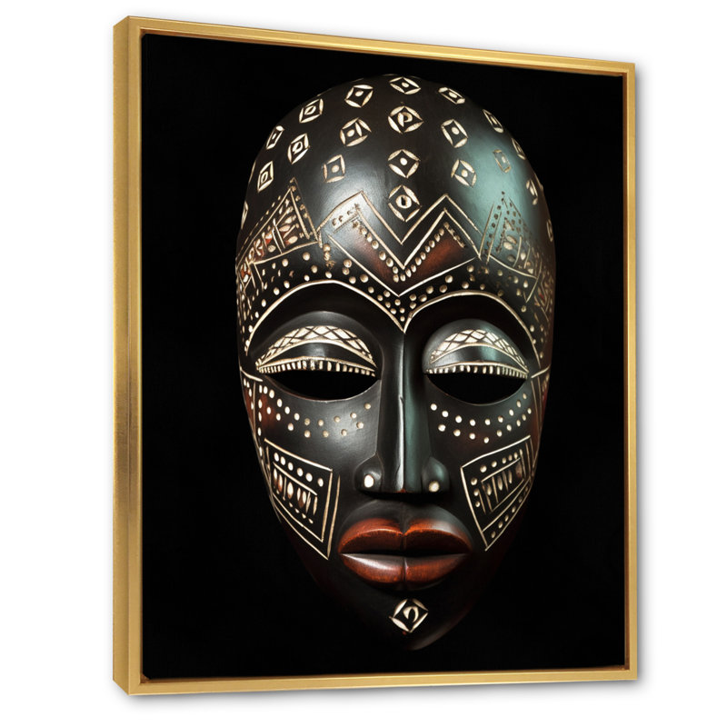 «Ethnical Traditional African Mask XXI», reproduction sur toile, H 40 po x l 30 po x P 1,5 po, Cadre flottant doré