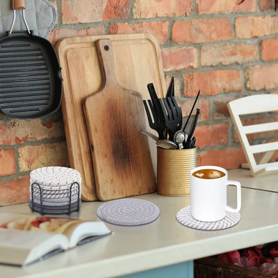 8 sous-verres avec support, 4 sous-verres absorbants pour boissons, ensemble de sous-verres en coton tissé minimaliste pour la protection du plateau de table convenant aux types de tasses, 4,3 pouces.