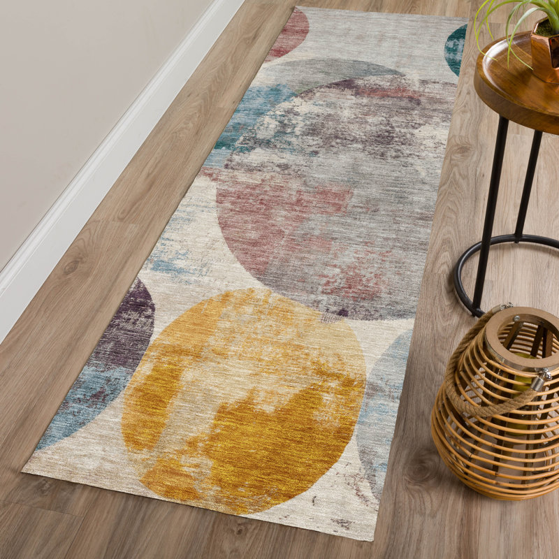 Machine Washable Indoor/Outdoor Lansford ACN2381 Circles Rug, Runner 2'3" x 7'6"