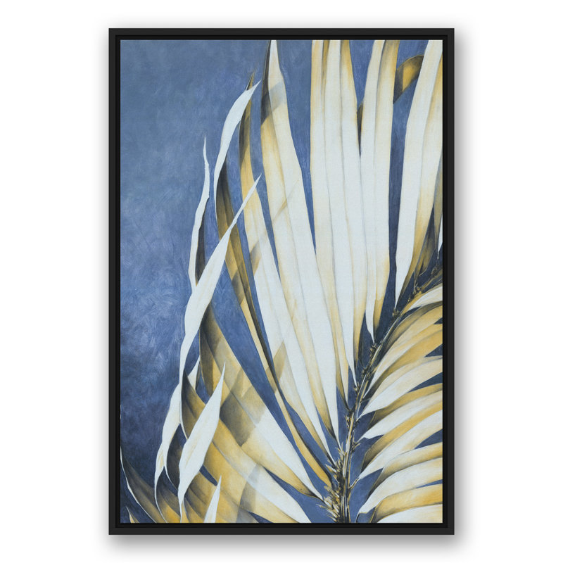 Feuilles de palmier sur fond bleu, H 37,75 po x l 25,75 po