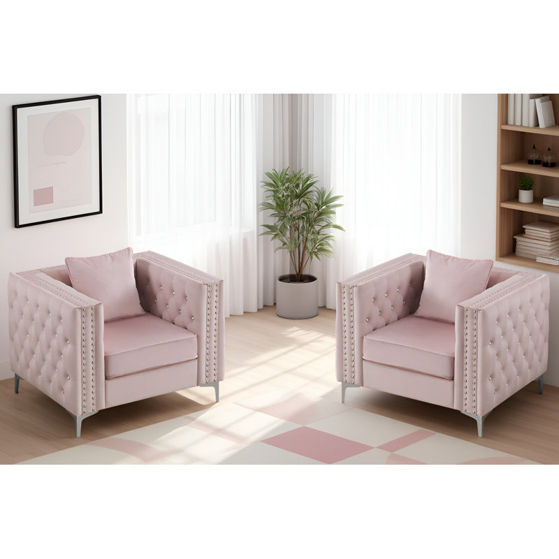 Ensemble de 2 chaises en velours Lyon, Rose