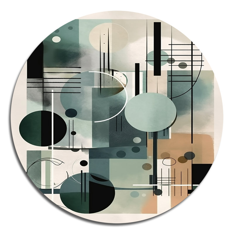 «Green Minimalisme Quiet Profondeurs II» - Art mural rond abstrait minimalisme sur métal, H 36 po x l 36 po x P 1 po