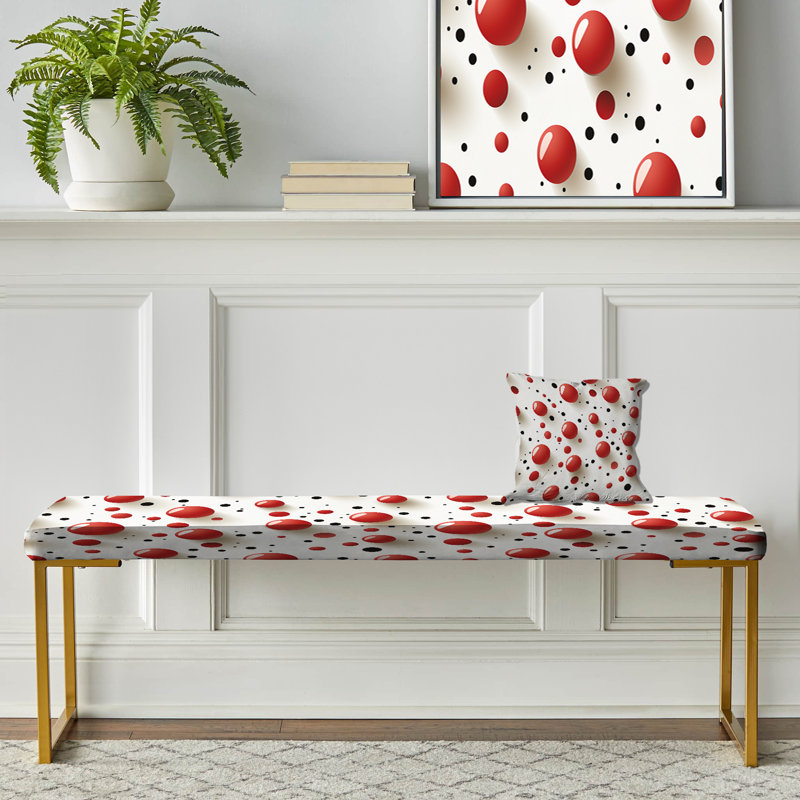 Banc rembourré à pois rouges et blancs