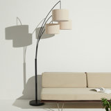 Lampe sur pied arquée 3 lumières à DEL ajustable de style Mid-Century avec 3 cylindres en tissu Trilage