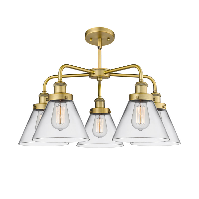 Lustre suspendu 5 lumières Cone, Clair, Laiton brossé