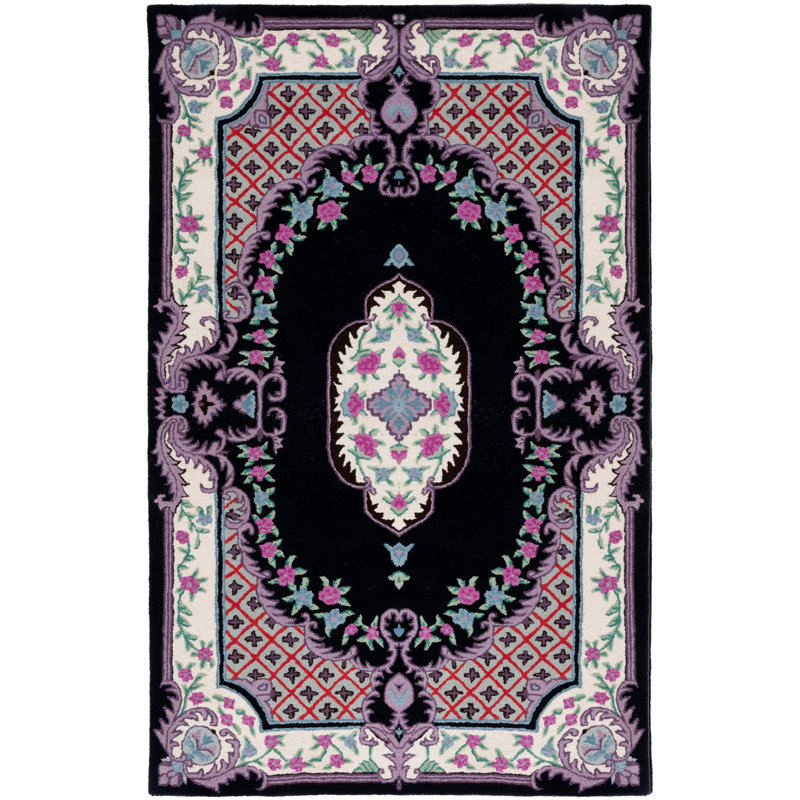 Tapis floral en laine touffeté à la main Danny-Junior, Rectangle 5 pi x 8 pi