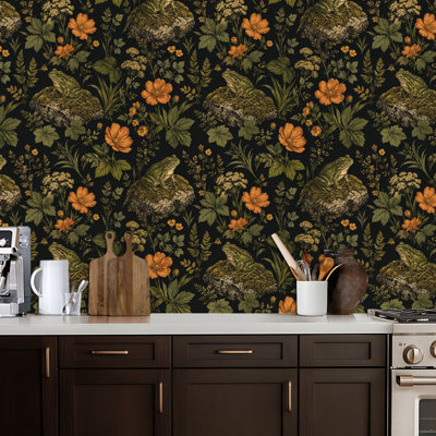 Peel and Stick Wallpaper Vintage Frog Floral Garden Castle Night Contact Paper Removable Self Adhesive Wall Mural Wall Decor for Bedroom Kitchen Cabinets 24in x 118in
